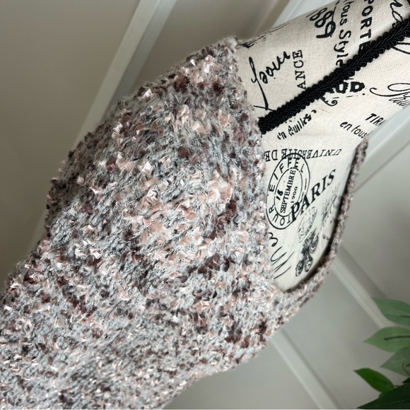 Mandee Fuzzy Speckled Chunky Knit Sweater Cream Brown Sz L - Picture 9 of 16